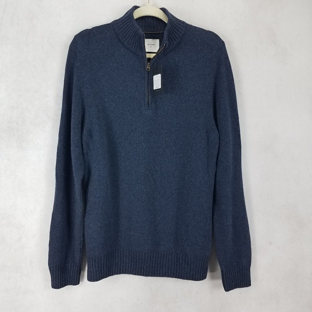 NEW Billy Reid Men's S Camel Wool Jersey Half Zip Pullover Sweater in Blue $295